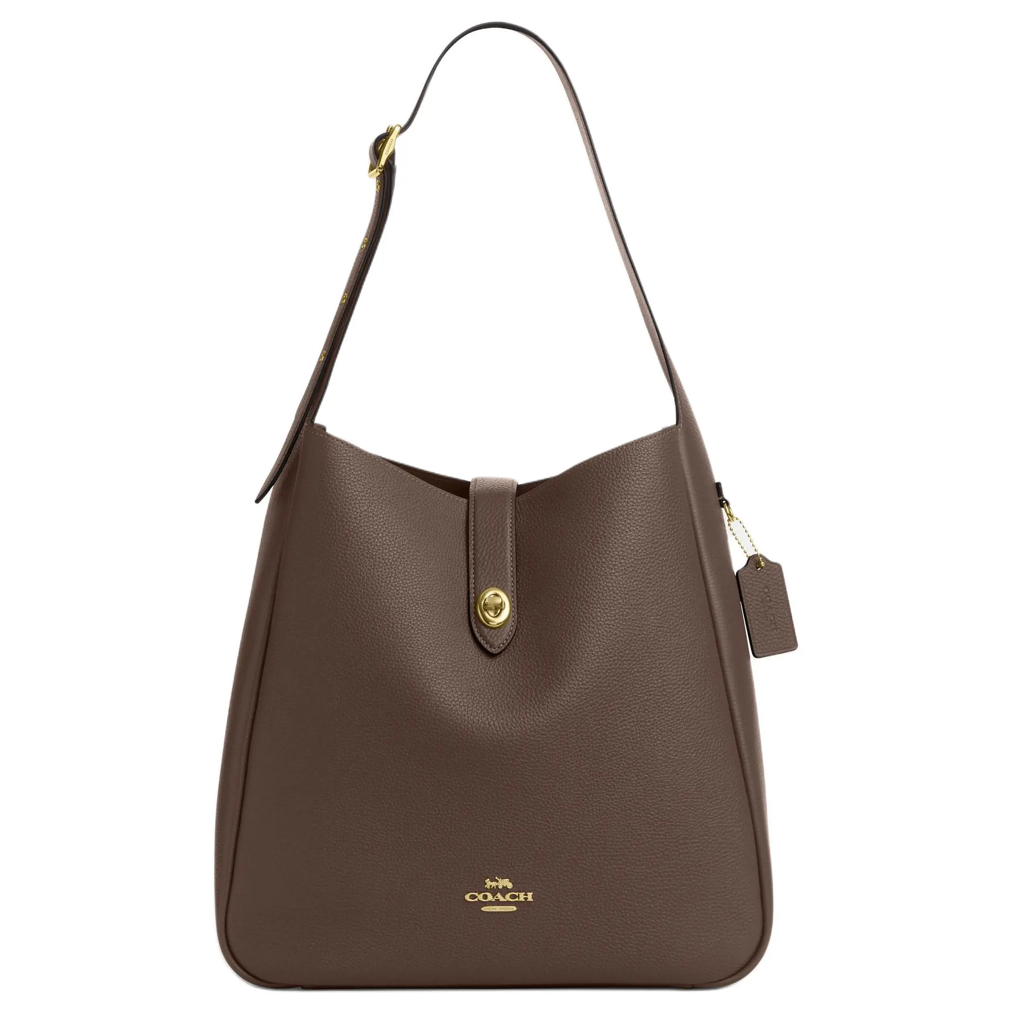 COACH Hadley 34 Leather Crossbody Bag for Women, Gold-Tone Hardware, Large Size, Dark Brown