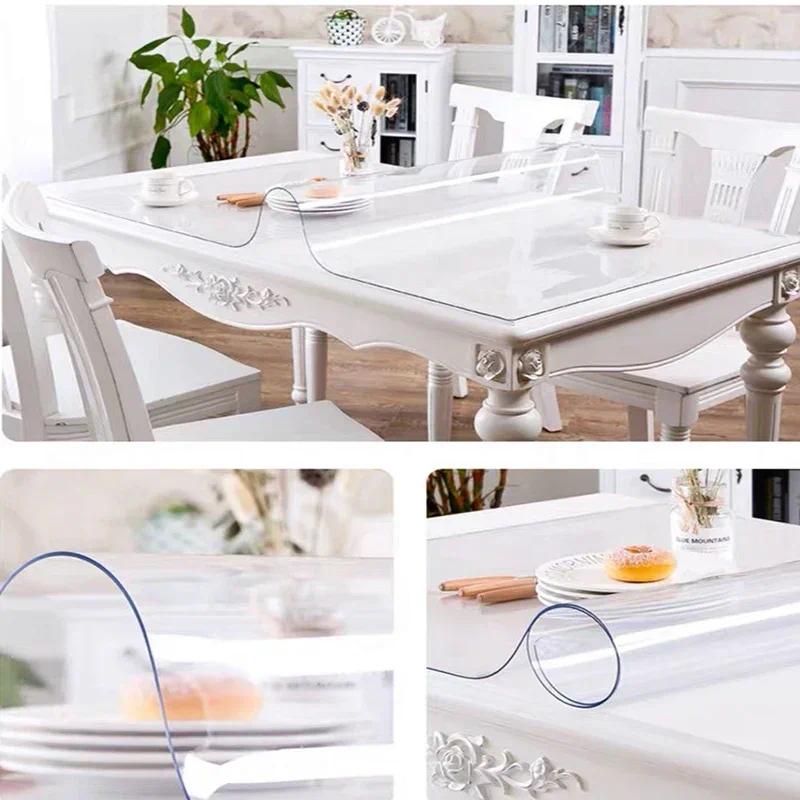 PVC Transparent Tablecloth Waterproof Oil-proof Anti-scalding Soft Glass Rectangular Tablecloth Kitchen Table Mat Table Cover