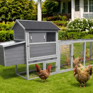 ARCH Gray Wooden Chicken Coop Large Outdoor Hen House with Run Nesting Box Poultry Cage Rabbit Hutch Waterproof Anti-UV Panel Backyard Farm Animal Shelter for Hens Rabbits Multiple Pets, Gray Color Options, Wood Material, Product Dimensions: 25.48