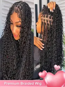 Full Lace Knotless Boho Curls Braided Long Wig, Pre-Braid Lightweight Super Natural Scalp, All Seasons Wavy Hair Extension