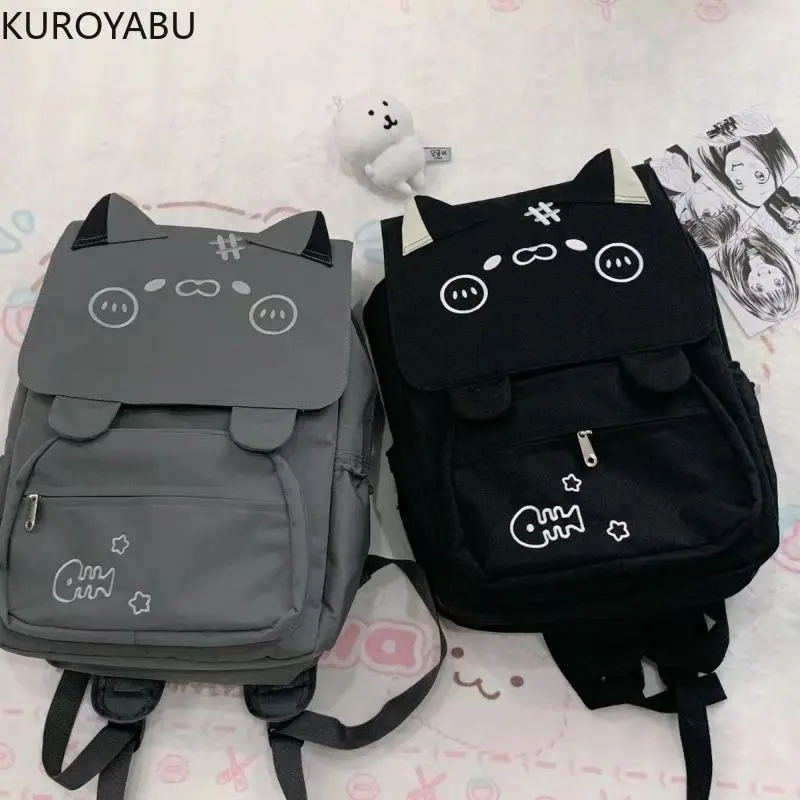 Backpack Bags for Women Cute Cat Embroidery Canvas School Laptop Large Capacity Cartoon Casual Chic Schoolbag Girls Boys Bookbag