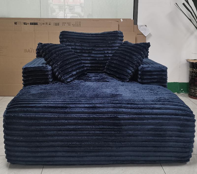 Living Room Compressed Chaise Lounge Foam Sofa bed, Fluffy Corduroy Upholstered Cloud Couch with Deep Seat, Blue