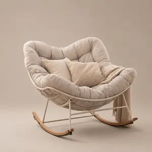 Weather-Resistant Rocking Chair with Cushion - Outdoor Patio Recliner, Patio/Backyard/Living Room Furniture, Beige