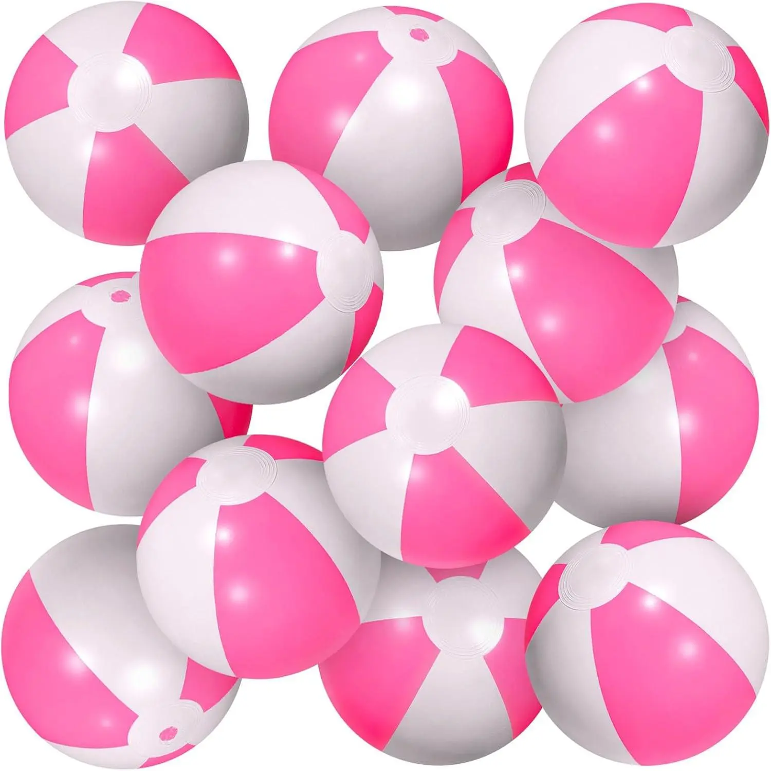 12PCS Bulk Beach Balls, 9-in Pink and White Inflatable Pool Balls for Kids’ Pool Party, Beach Activities, Backyard Interaction, Birthdays