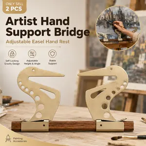 2 PCS Artist Hand Support Bridge, Adjustable Easel Hand Rest Support Bar, Metal Wrist Rest Stand with Self-Locking Gravity Design, Height Adjustable Painting Drawing Detail Work Tool for Canvas Easel Artists