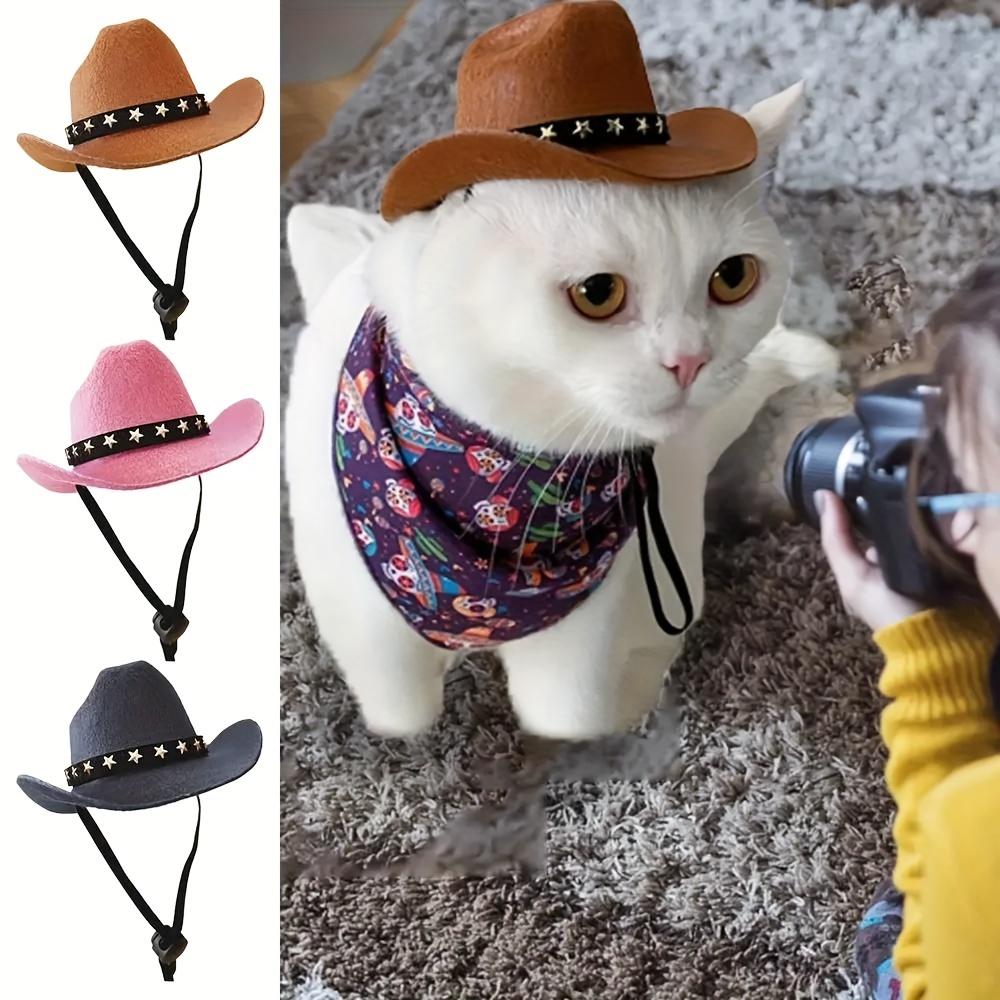 1pc Mini Cowboy Pet Hat with Tether for Small Dogs and Cats - Machine Washable, All-Season Polyester Woven Accessory for Holiday Parties and Outings, Breed-Specific Design