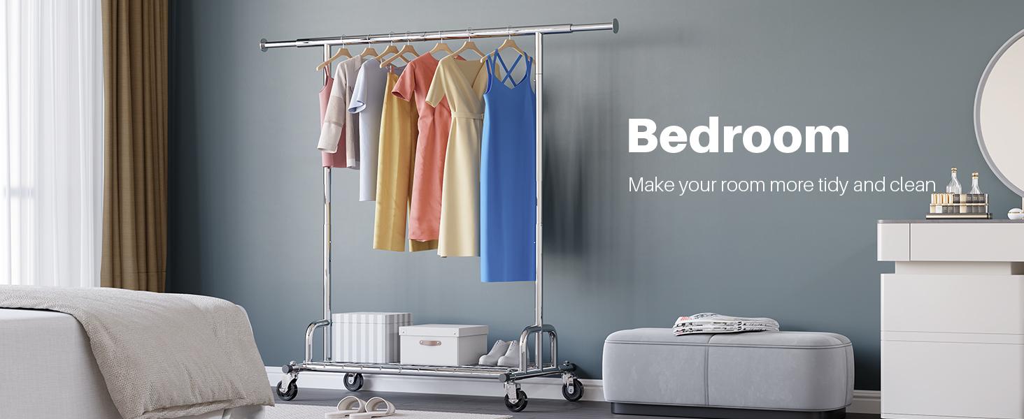 Clothing Garment Rack Capacity 525LBS Clothing Racks on Wheels Rolling Clothes Rack for Hanging Clothes Heavy Duty Collapsible Commercial