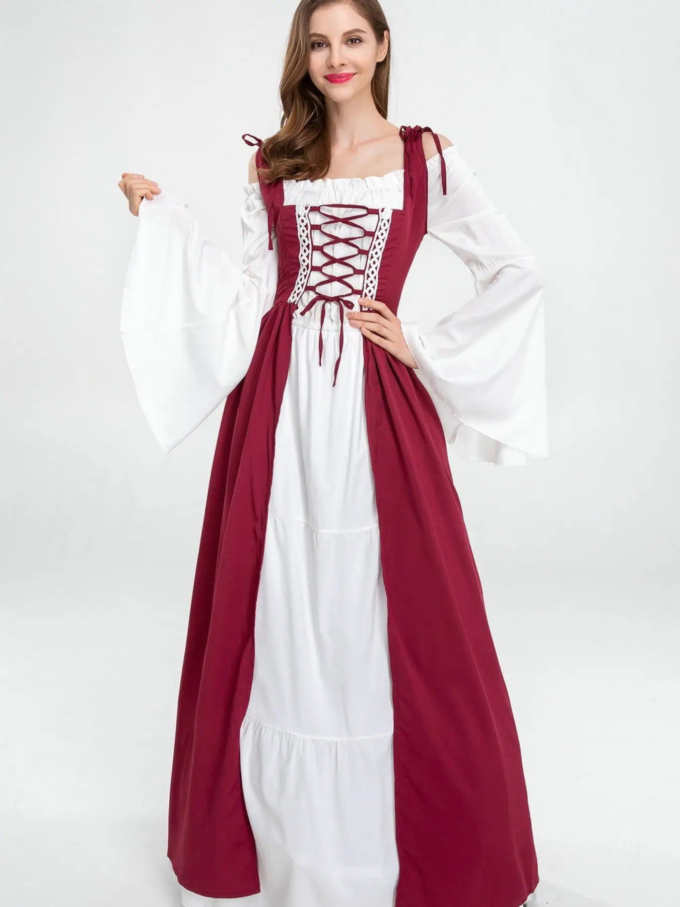 Medieval Renaissance Cosplay Dress, Women Slim-Fitting Long Gown, Unlined, All Seasons, Role-Playing Costume, Large Size Available, Clothes, Fabric, Costume For Parties