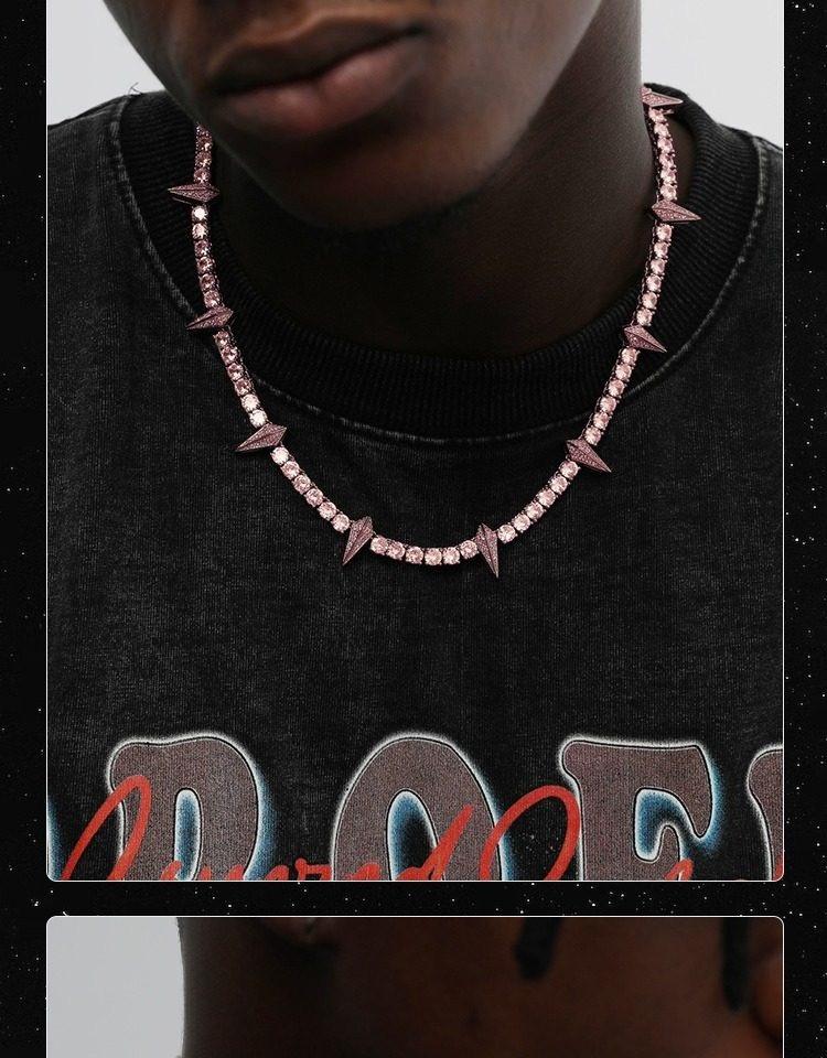 [ICE HUE]18K Gold Vacuum Plated Copper with 5A+ Sri Lanka Zircon Black SpikeNecklace Miami Italy Mexico & Micro Inspired for Women & Men Luxury Jewelry,Daily Wear,Casual Fashion,Gift Idea,,Classic,Minimalist,Simple,Sporty Style