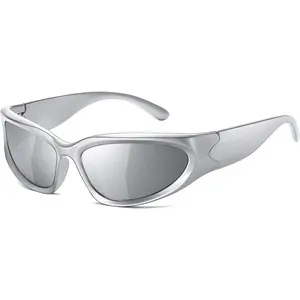 Surround sunglasses men's and women's silver oval fashion sports sunglasses UV resistant glasses use outdoor daily