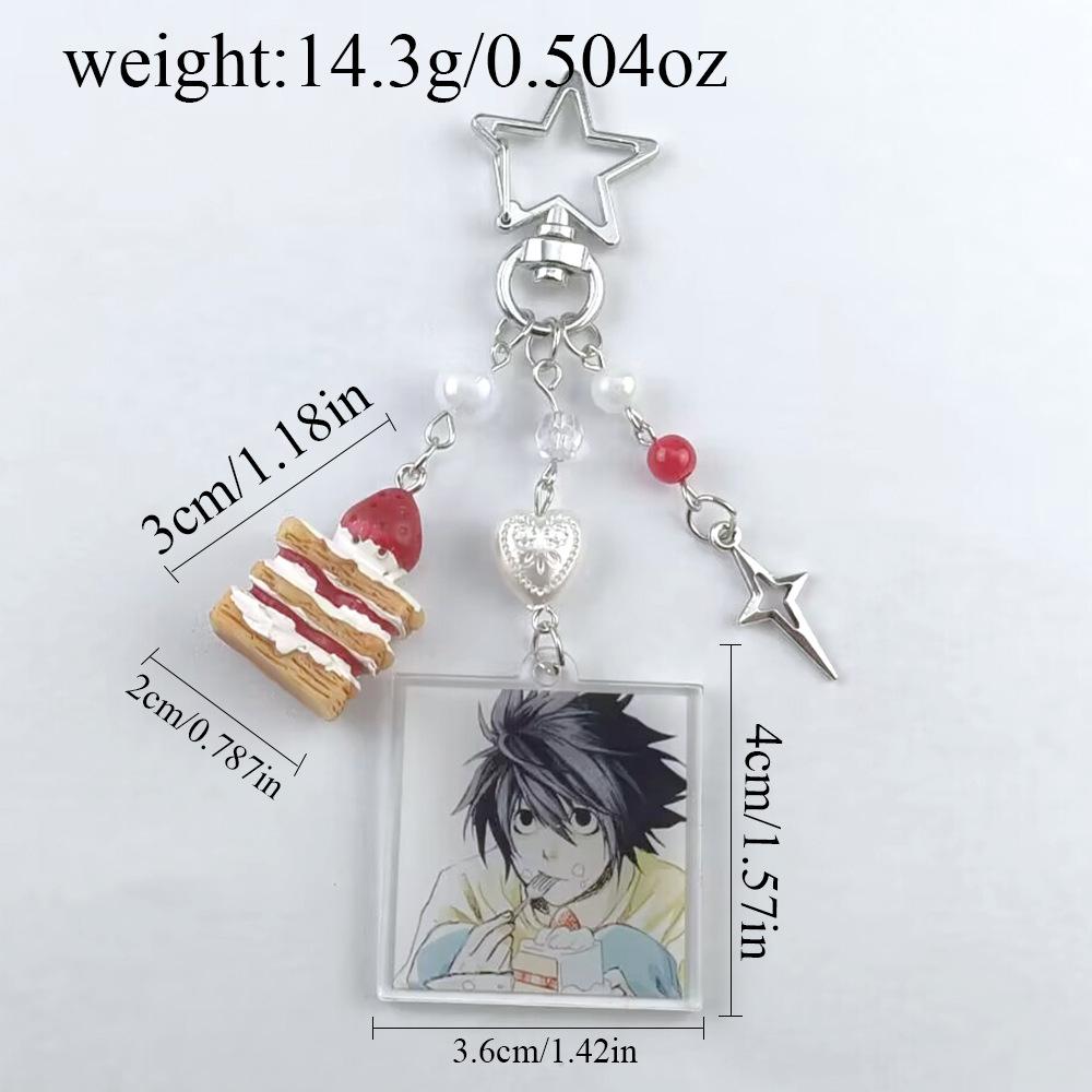 Handmade Anime Death Note L Lawliet Cake Beaded Keychain Bags Charms Aesthetic Handbag Pendant Key Ring Toys Christmas Gifts