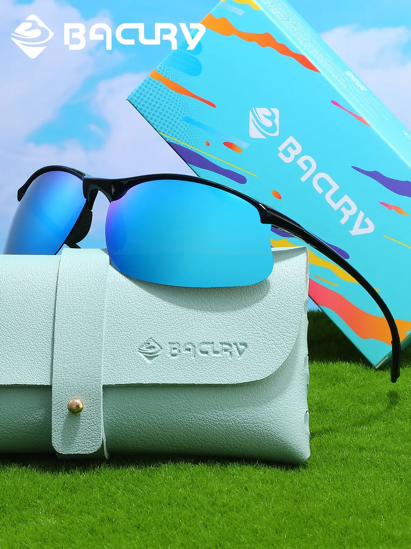 BACURY Lightweight TR90 Half Rim Polarized Sports Sunglasses for Men  UV400 Anti-Glare Cycling Fishing  Running Golf Outdoor Activities