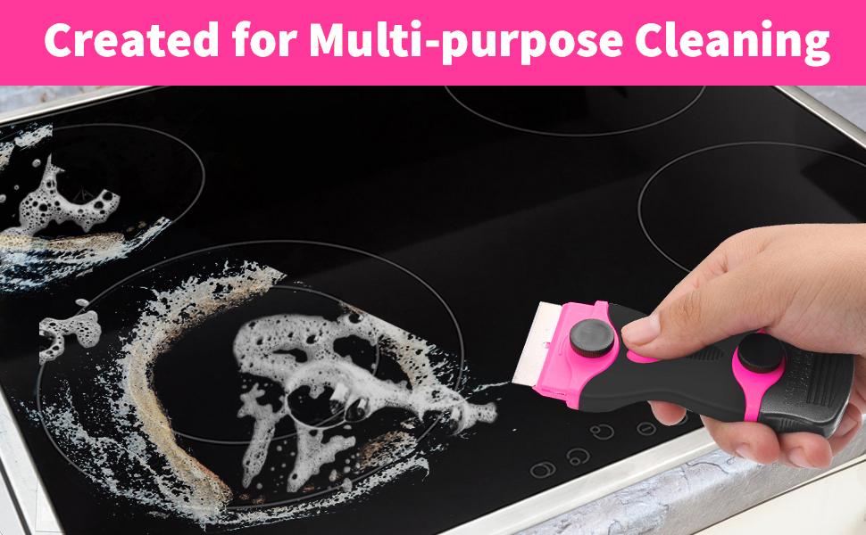 Pink Razor Blade Scraper Tool, Cleaning Razor Scraper for Glass, Glass Top Stove Scraper for Oven Door, Razor Scraper Gift for Women, 2-in-1 Scraper Tool Set with 20Pcs Razor Blades for Removing Window Labels (2 Pack)