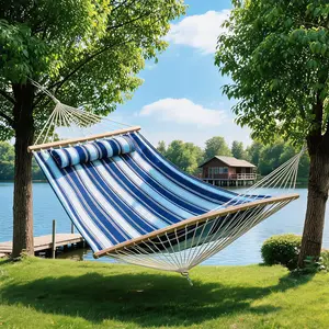 2 Person Hammock with Stand for Outside, Double Hammock with Stand and Pillow, Max 450 Lbs Capacity with Balance Rope, Large Hammock