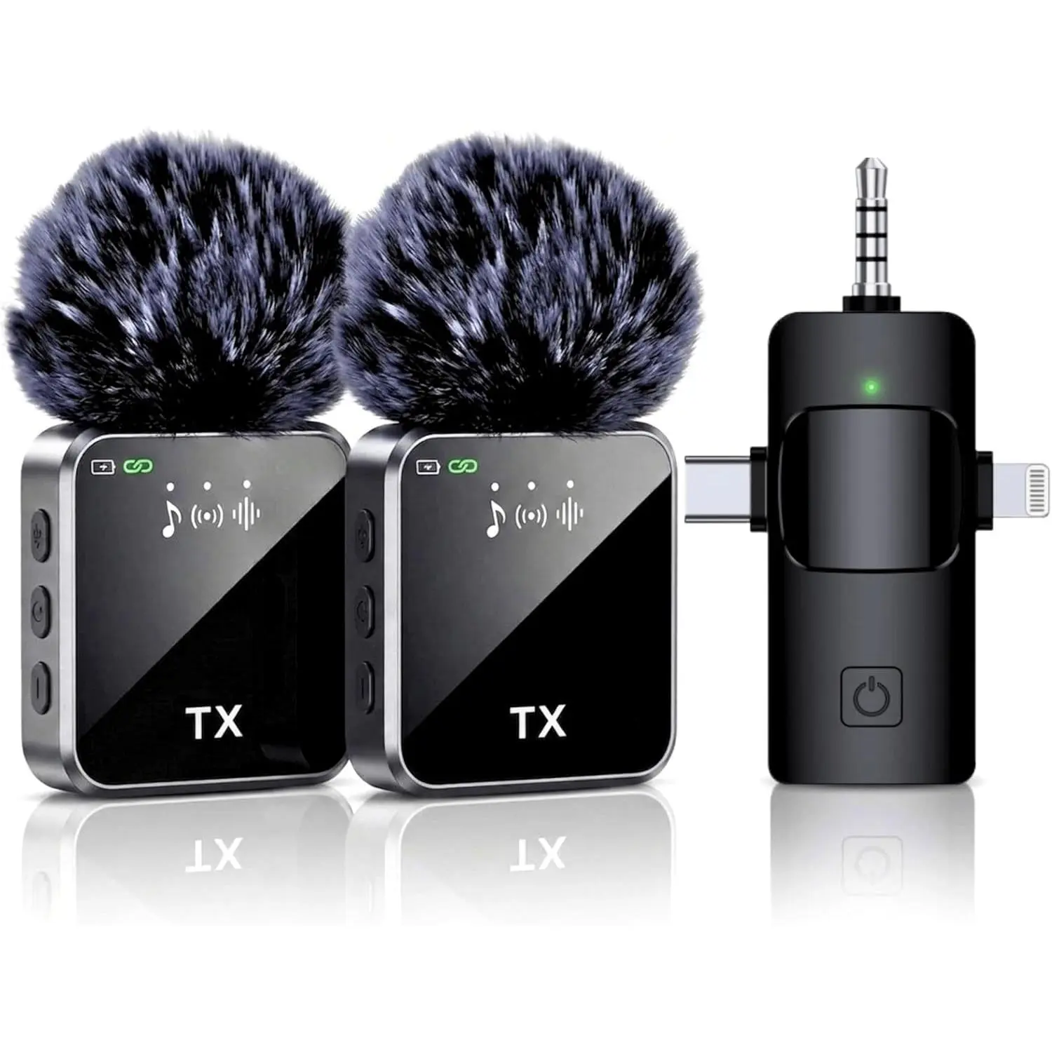 3-in-1 Wireless Lavalier Microphone for iPhone-Android-Camera - 82ft Transmission, 18H Battery Life, Noise Reduction Lapel Mic with Audios for Sports Interviews, Fitness Vlogs