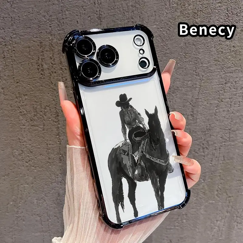Cowgirl Print Shockproof Cellphone Case - 4-Corner Electroplated Protection Cover, Slim Profile, Non-Slip Casing for iPhone 18 Pro Max,17,16 Plus,15 Plus,14,13,12,11,SE
