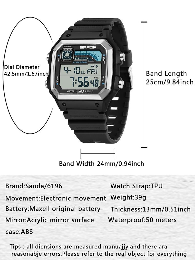 Men's Sporty Digital Watch, Fashion Digital Watch with Luminous Dial & Alarm Function, Waterproof Watch with Digital Display for Men, Fashionable Waterproof Watch