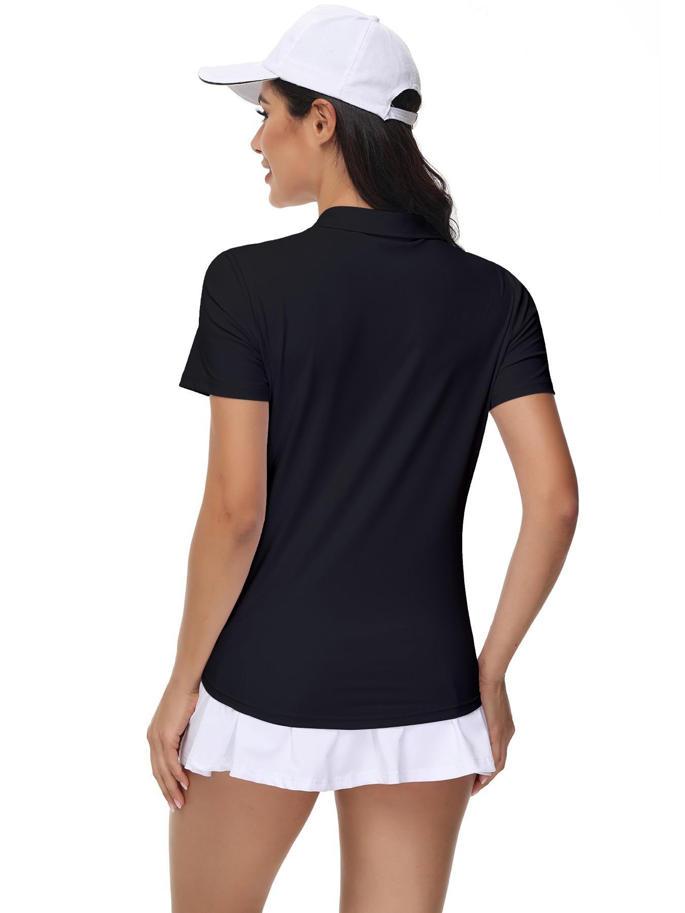 Women's Solid Color Sports Polo Shirt, Breathable Comfortable Short Sleeve Collared Top for Golf Baseball Tennis, Ladies Sportswear Athletic Style Activewear for All Seasons