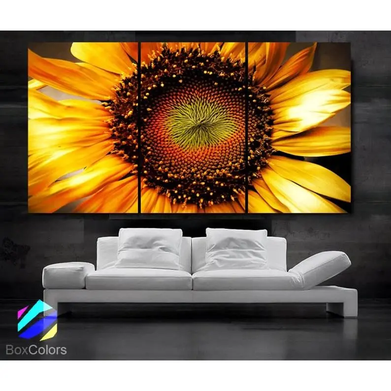 30"x60" 3-Piece Framed Sunflower Wall Art - 1.5" Depth Wood Frame, Waterproof Finish Yellow Floral Print for Home Decor Ornaments, Framed Wall Art
