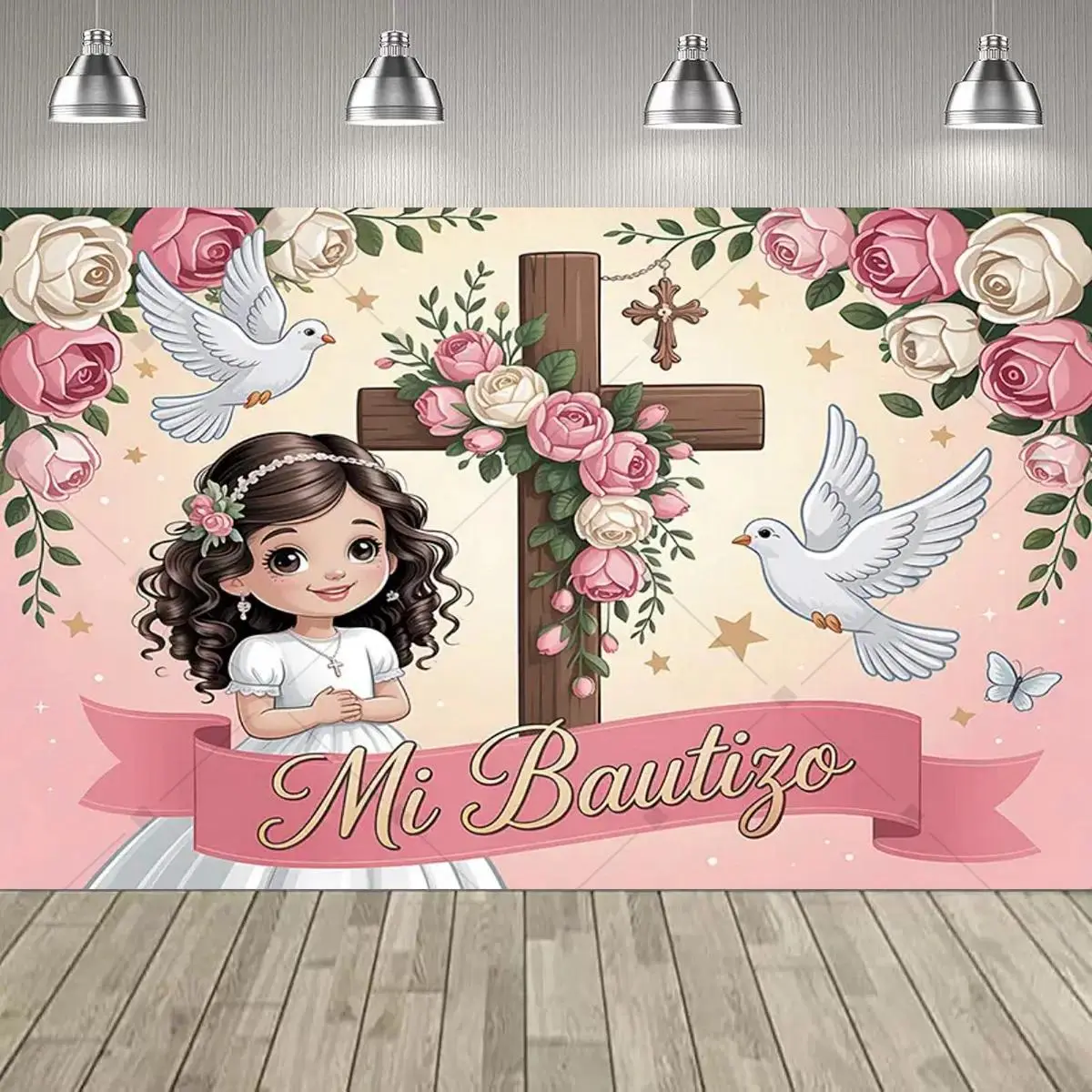 Classic Formal First Communion Religious Polyester Backdrop Banner - Cross, Holy Chalice Tapestry Home Supplies for Church, Independence Day Decor, Photo Booth Wall Indoor/Outdoor Supplies