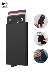 DIENQI RFID Credit Card Holder Business Men Smart Wallets Slim Thin Aluminium Metal Card Case Pop Up Smart Bank Cardholder Case ID Cardholder Mini Wallets for Men Women,Daily Use,Gifts,Casual, Portable