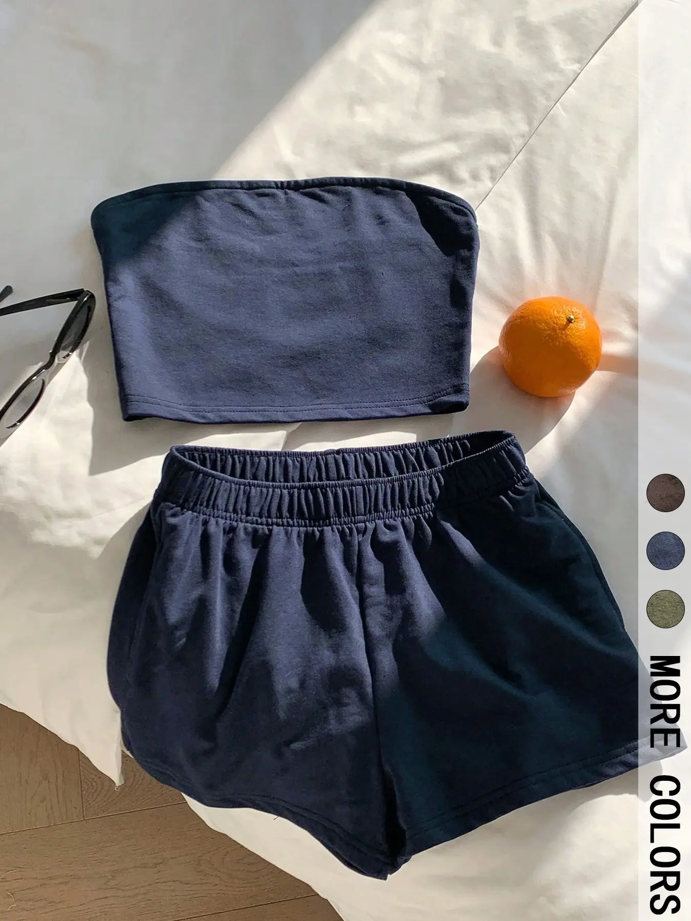 2-Piece Tank Top Shorts Set, Strapless Short Sleeve Loose Fit Elastic Waist Wide Leg Shorts, Casual Home Beach Wear