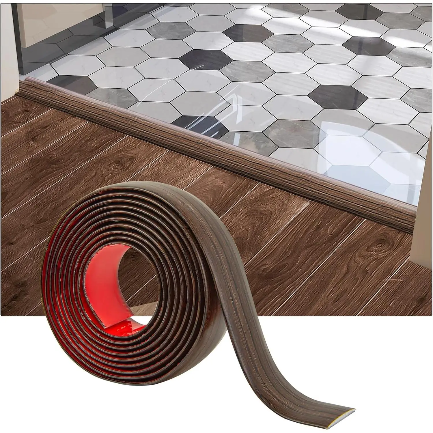 4 ft Flat Floor Transition Strip, Laminate Floor Divider, Brown | Self-Adhesive, Scratch-Resistant, Dirt-Resistant, No Warping, Easy to Install, Carpet to Tile Transition, Doorway, Floor Gaps