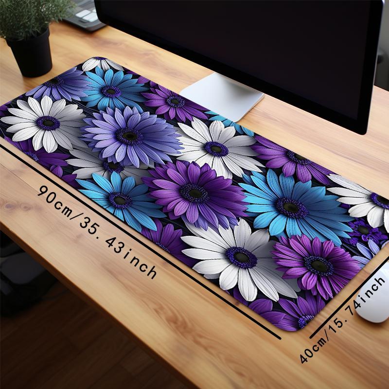 Daisy Floral Pattern Mouse Pad, Rectangle Gaming Mouse Pad with Rubber Base, Office Desk Keyboard Mat for Home Office, Desktop Accessory