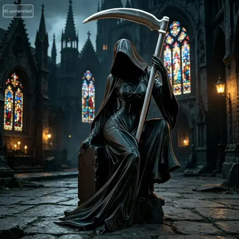 Dark Goddess Sculpture with Scythe, Mystical Desk Decor, Home Decor Sculptures, Decorative Statues, Decorative Ornaments, Decoration Figure, Unique Gothic Style Ornament, Perfect for Dark Theme Spaces, Must-Have Creative Decoration