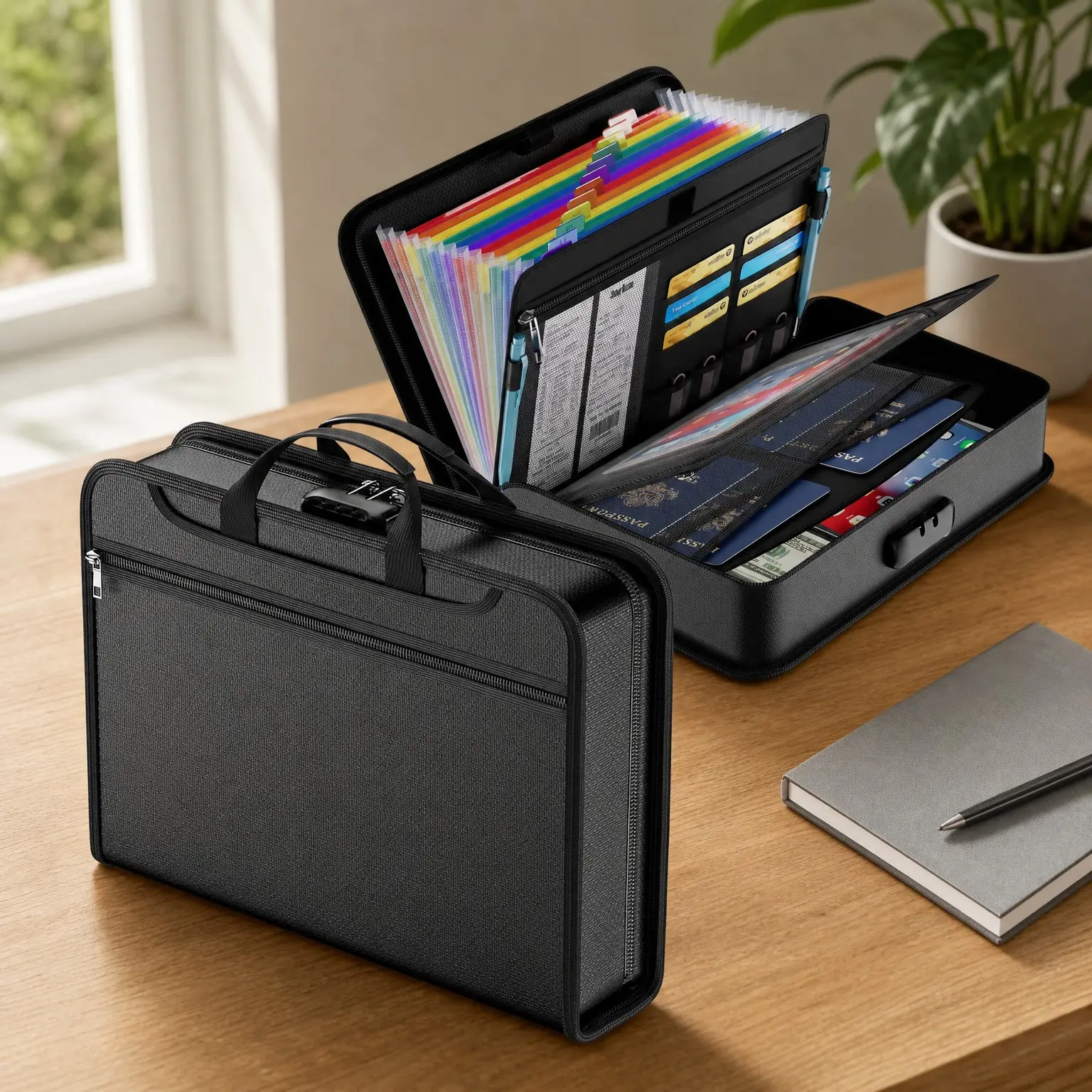 Fireproof Water Resistant Accordion File Organizer Bag with Lock, Expanding Multi-Pocket Document Storage Folder for Important Documents, BlackGift