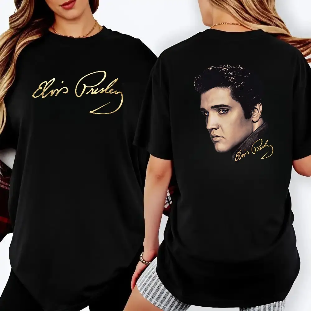 100 Percent Cotton Double-sided printing Casual Streetwear Style T-Shirt Elvis Presley  Signature Design Summer Wear Gift For Music Fans And Fashion Lovers #     Elvis Presley #     Memphis Flash #     biopic #     music legend #     The Hillbilly Cat