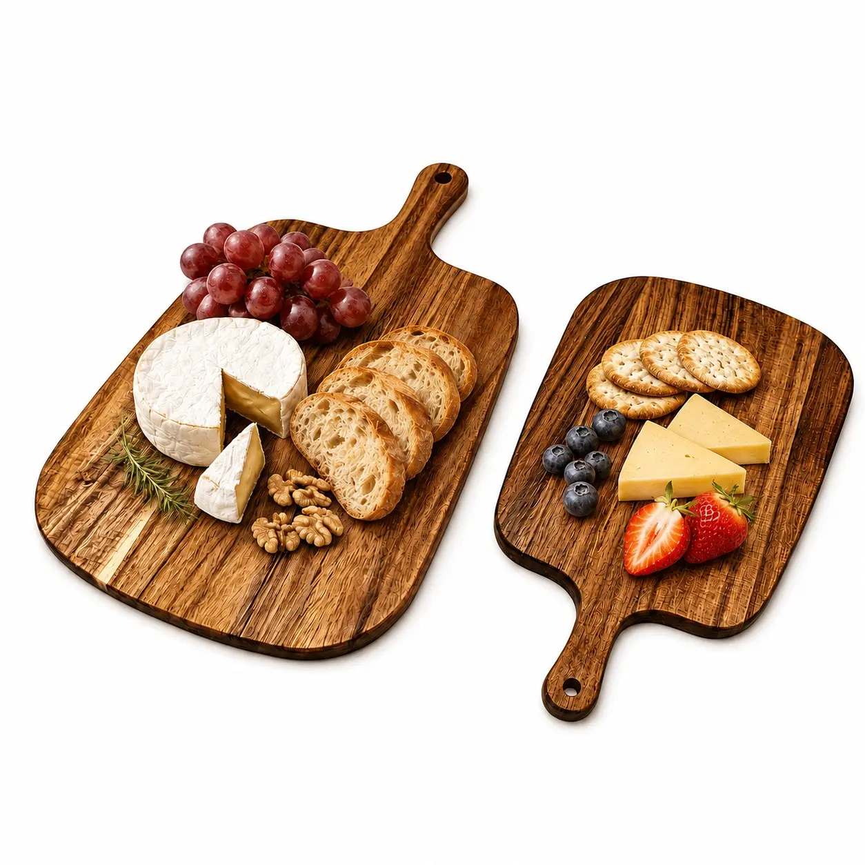 2 Piece Teak Cutting Board Set with Handles, Large & Small Sizes, Multi-Functional Serving Tray, Ideal for Bread, Meat, Cheese, Appetizers