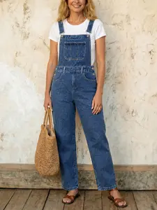 Washed Fashion Loose Fit Denim Overalls, Rural Style Long Pants for All Seasons, Non-Elastic Material, Perfect for Outings and Dates