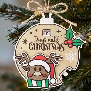 Reindeer Countdown to Christmas Ornament 1-25 Days Until Christmas 2025 Wooden Xmas Countdown  Ornament with Rotating countdown Wheel for Xmas Tree Decorations Holiday Gifts