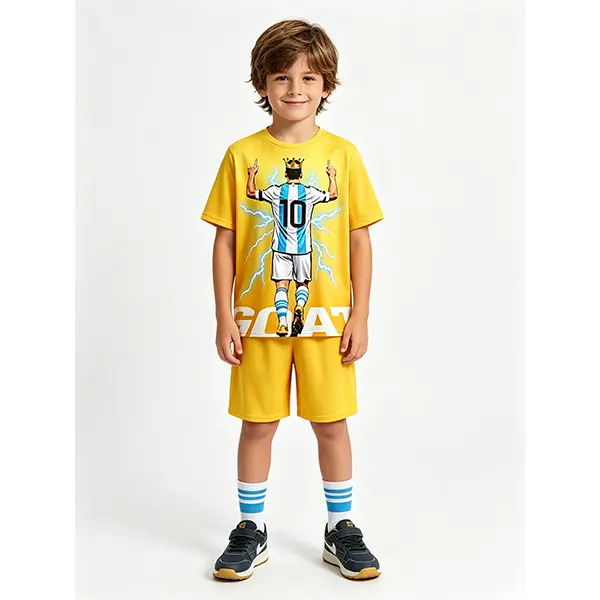 Teen Boys' 2-Piece Casual Pullover Pajama Tracksuit - Short Sleeve 3D Printed Football Fashion (Ronaldo/Messi 7/10 Number) Pyjamas Set, Cute Pajama Sets for Home Sleepwear & Outdoor Use, Casual Pajamas Set, Child Size Pajama Sets