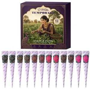 DM 12PCS Natural Plant Henna Tattoo Paste Gift Set, mild ingredients safe for skin. Create custom temporary tattoo patterns, waterproof long-lasting pigment for DIY body art DIY Tattoos at parties, beaches and music festivals.