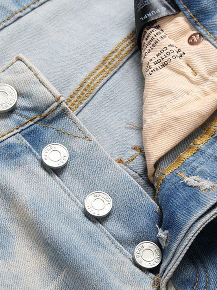 YYK Brand: Street-Style Distressed, Skinny-Fit Stretch Jeans-Featuring Patches, Embroidery, and a Vintage Denim Aesthetic-Showcasing Casual and Fitness-Inspired Styling