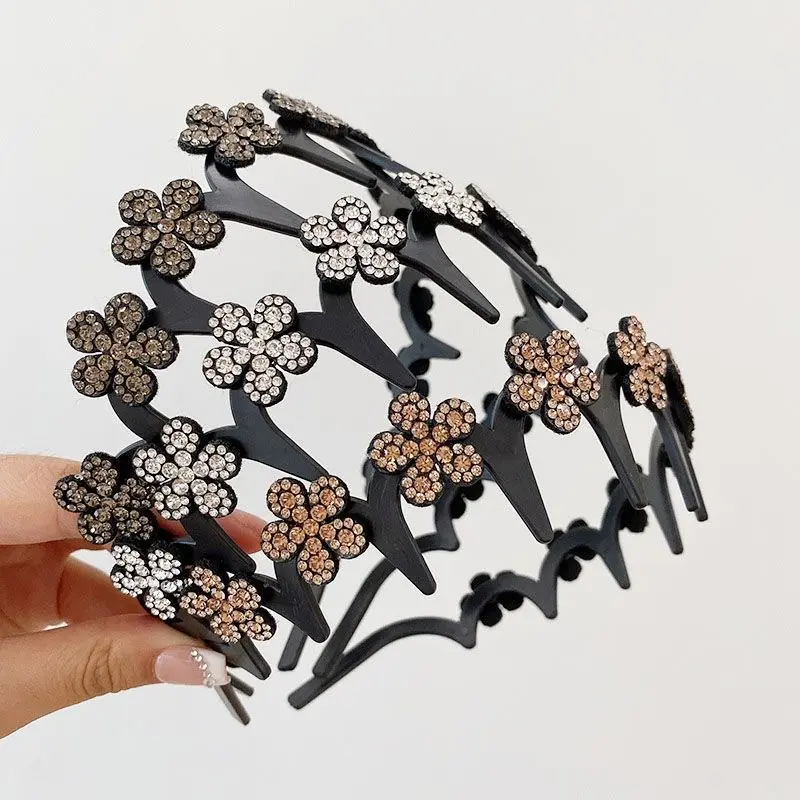 Women's 2025 New Sparkling Diamond 5-Petal Flower Wavy Headband - High Crown, Volumizing, Ideal for Face Washing, Loose Hair Styling (Party Accessories)