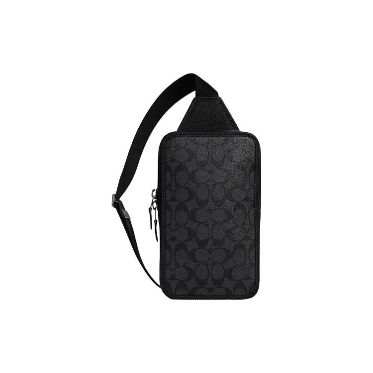 COACH Sullivan Small Crossbody Bag for Men – Pebbled Leather and Canvas with Signature Print, Zip Closure, Charcoal Black