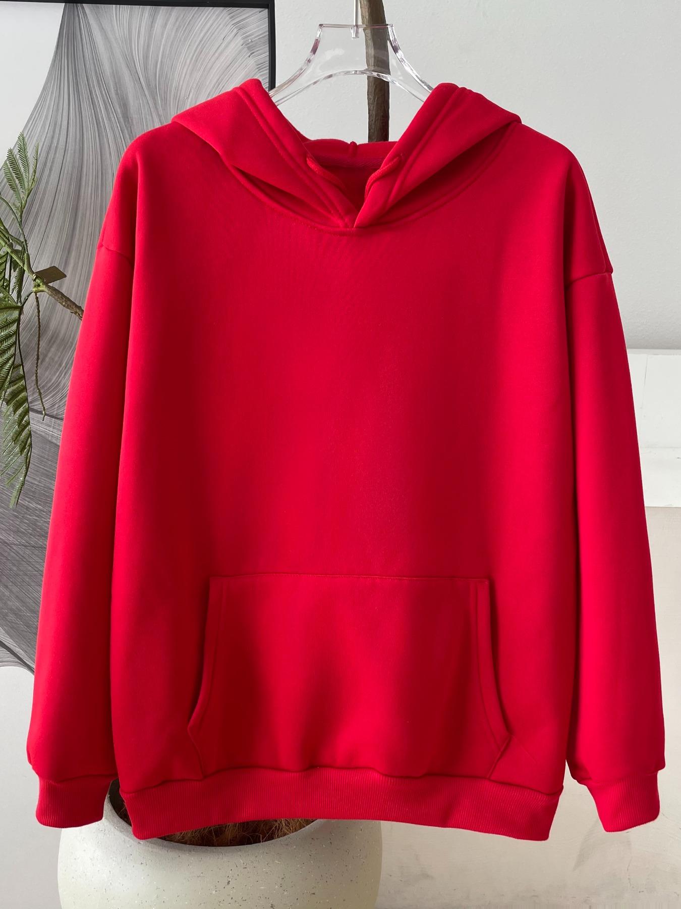 Women's Solid Color Drawstring Pocket Hoodie, Casual Long Sleeve Hooded Sweatshirt for Fall & Winter, Women's Clothes for Daily Wear