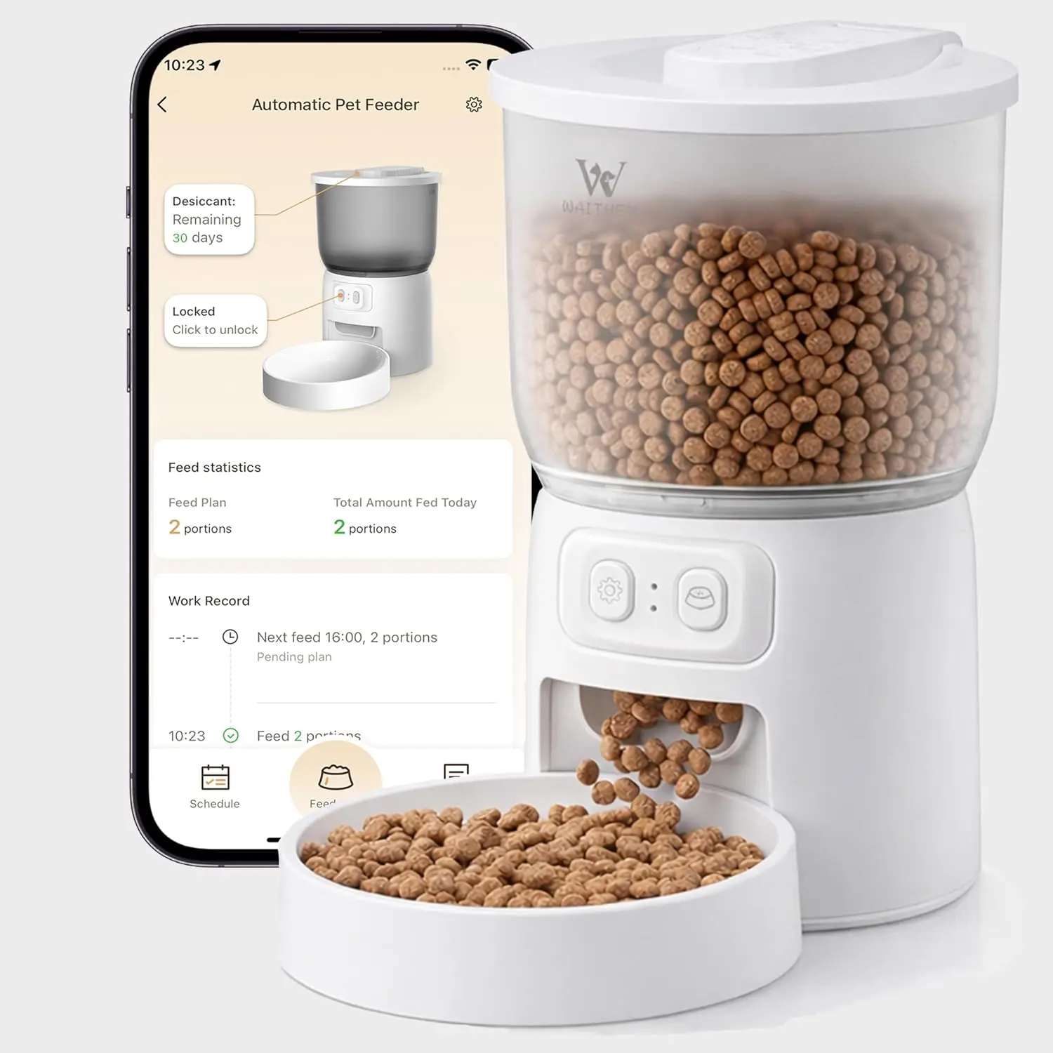 Waithem Automatic Feeder for Cats, Wi-Fi Enabled App-Controlled Timed Dry Food Dispenser with Programmable Portion Scheduling