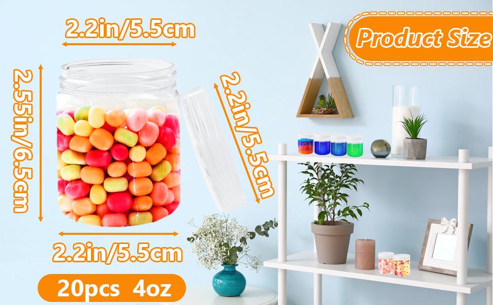 20Pack 4oz Clear Plastic Slime Containers with Lids,Round Refillable Travel Storage Sealed Jars Wide Mouth Container for Candy,Makeup,Cosmetics,Lotions,Eye Shadow,Cream,Butters