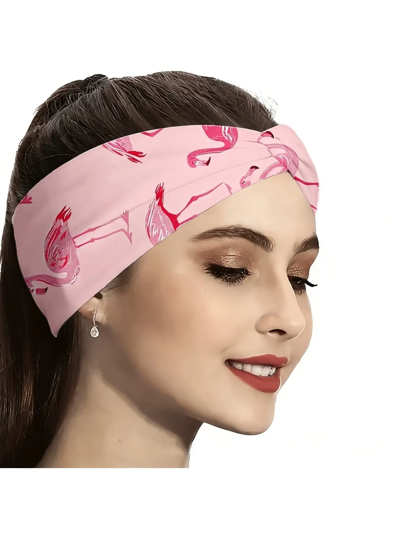 2D FLAT Pink Flamingo Pattern Headband, Yoga / Gym / Running / Cycling, Travel / Outing / Beach, Non-Slip / Knotted Design / Wide Brim / Fashion Additions / Sweat Absorption Effect / Elasticity, Headband, Valentine'S Day