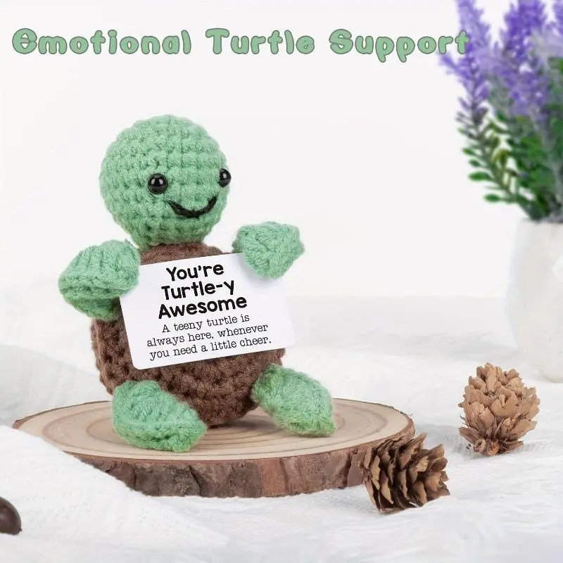 Positive Mini Funny Turtle Awesome Friend - Emotional Support Crochet Handmade Positive Desk Decor Crochet Animals Gifts Emotional Support for Women Men Her Him, Teacher Appreciation Back to School for Students Boss Lady Gifts for Bosses Day