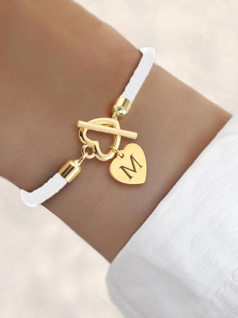 Heart & Letter Design Charm Bracelet, Fashionable Adjustable Rope Bracelet, Heart Shaped Bracelet for Women & Girls, Elegant All-match Fashion Jewelry for Daily Decor