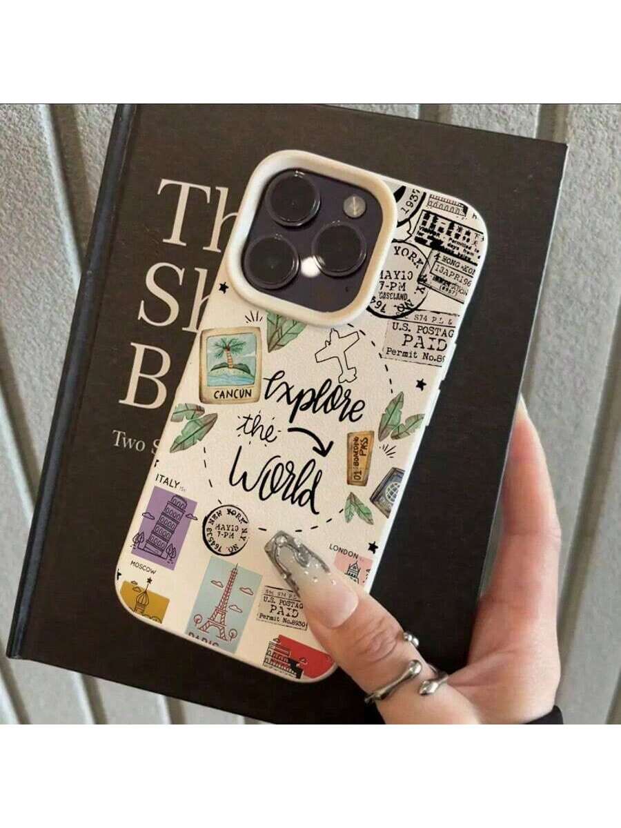 1pc TPU Material World Travel Airplane Postmark Pattern Phone Case Compatible With Iphone Waterproof Shockproof Anti-Fall Scratch Resistant