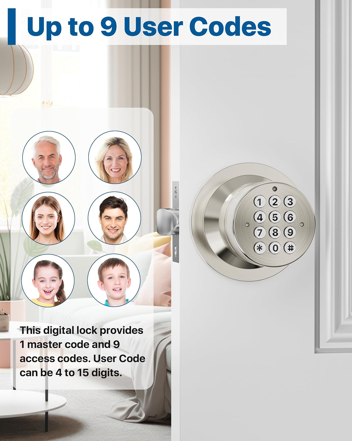 Door Knob with Keypad, Keyless Entry Door Lock for Bedroom, Door Knob with Lock for Front Door Garage  Apartment, Satin Nickel