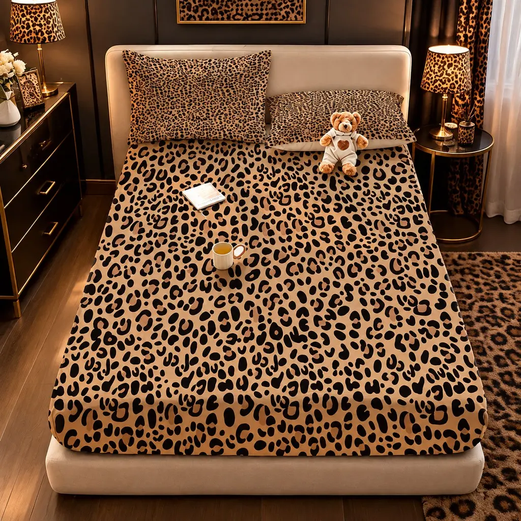 3pcs Leopard Print Bed Skirt Set, Printed Bedding Set, Soft Comfortable, Single & Twin Mattress, Bedroom, Dorm, Gaming Hotel, Gift Idea
