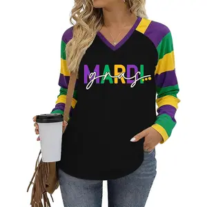 Fat Tuesday Shirt for Women Carnival NOLA T-Shirt New Orleans Party Long Sleeve Tops