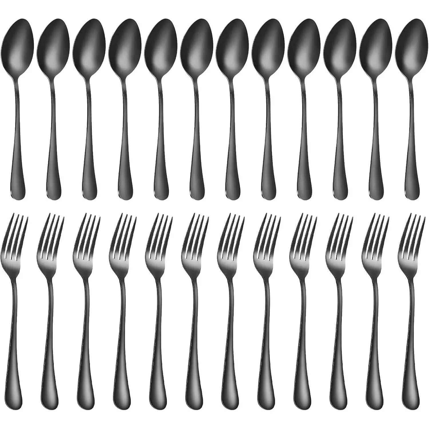 Spoons and forks set black silverware 24pcs stainless steel Dishwasher Safe, Black forks and spoons set, Rust-proof, Non-toxic